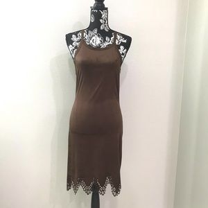 Poetry Brown Faux Ultra Suede Bodycon Dress Lace Look Cutouts Size Small NEW